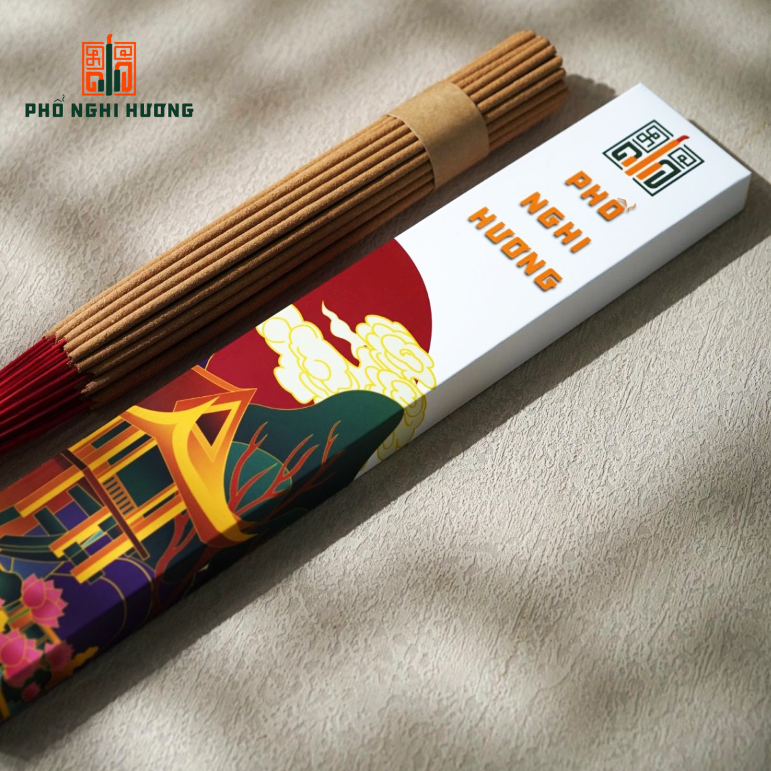 Nhang sạch Hương Bài - Phổ Nghi Hương 32 cm mùi hương ngọt nhẹ truyền thống từ rễ bài, đảm bảo quy trình chuẩn sạch và an toàn cho người dùng