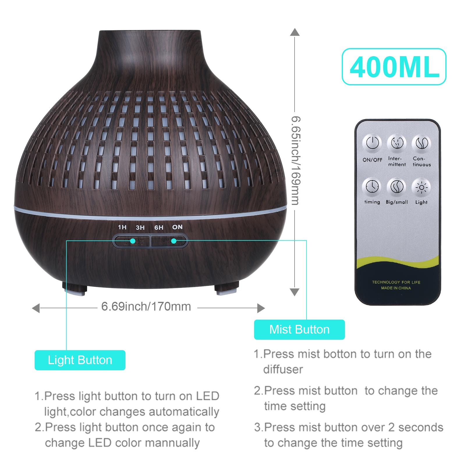 Máy Làm Ẩm Không Khí Âm Thanh Bằng Sóng Siêu Âm Với Bộ Điều Khiển Từ Xa 7 Đèn Đầy Màu Sắc 400Ml