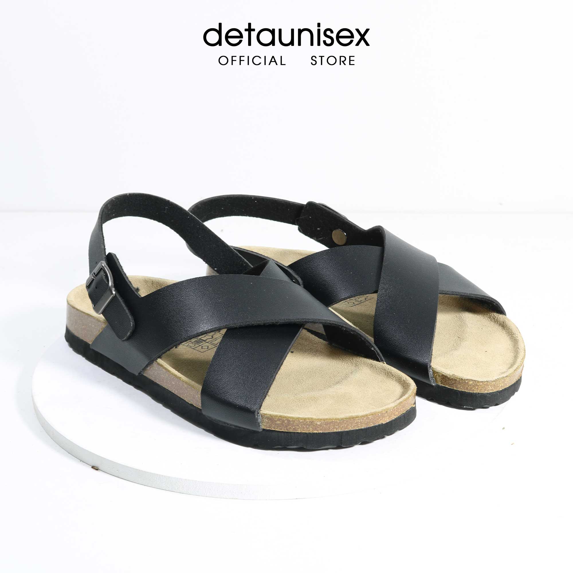 Giày sandal đế trấu quai chéo nam nữ Detaunisex màu ĐEN - SATA23D