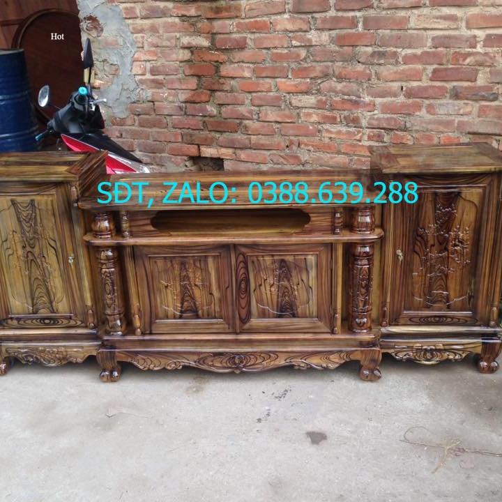 Kệ tivi gỗ tràm kệ cột nho phun pu vân mun