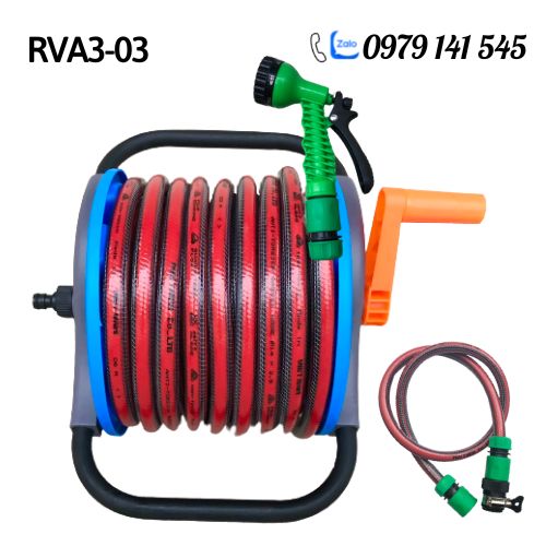 Bộ Rulo Tưới Cây, Rửa Xe Đa Năng RVA3, 15m Dây tưới Cao cấp siêu bền, chống gập chống xoắn kèm đủ Vòi tưới và phụ kiện nối nhanh dễ dàng sử dụng