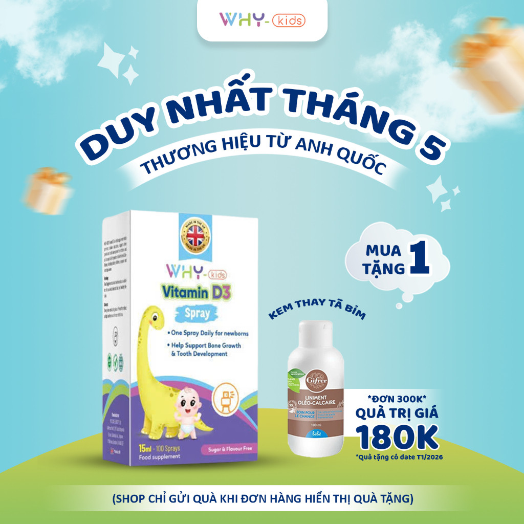 [Mua 2 Tặng 1 Kem] Vitamin D3 K2 Whykids Dạng Xịt Giúp Bé Tăng Khả Năng Hấp Thụ Canxi Tốt Cho Sức Khoẻ - Chai 15m
