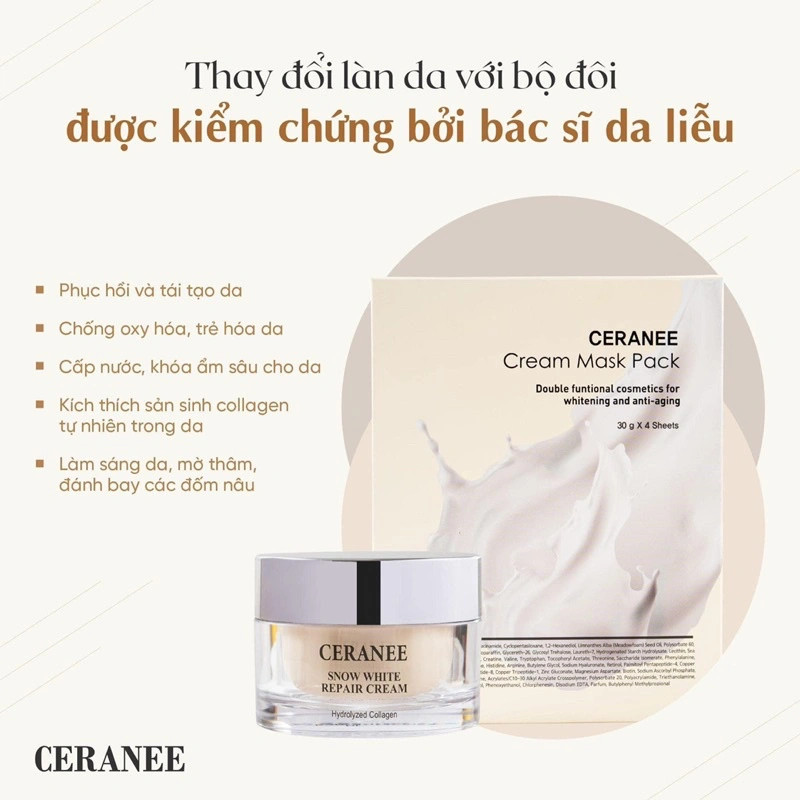 Mặt nạ dưỡng trắng và phục hồi da Niacinamide Ceranee Cream Mask Pack