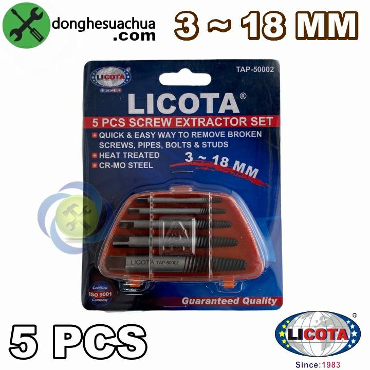 Tháo ốc gãy Licota TAP-50002 5 chi tiết 3mm-18mm