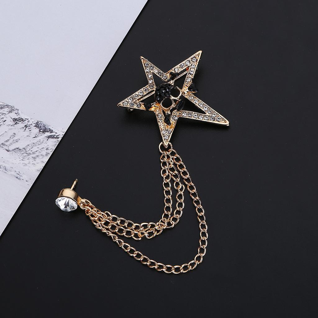 Suits Brooch  Skull Pin Badge Tassel Chain Shirt Collar Pin