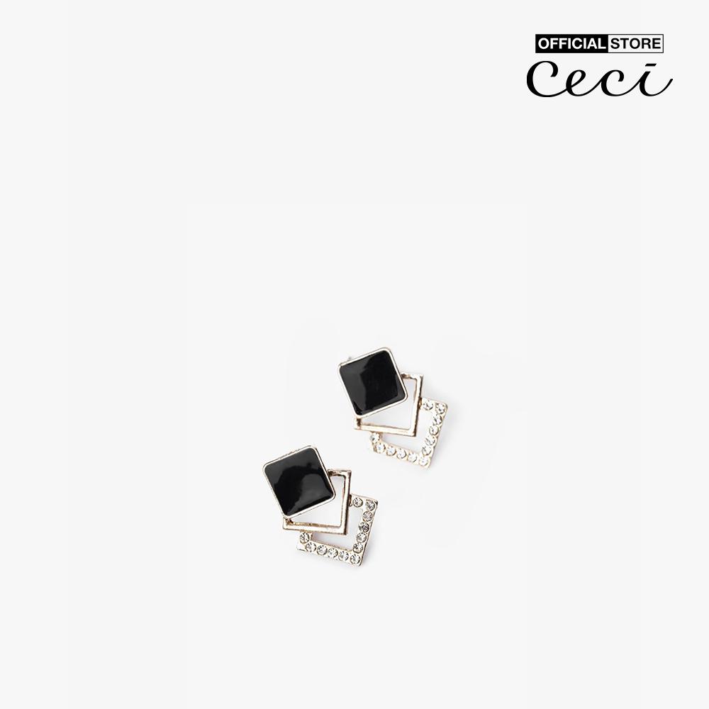 CECI - Khuyên tai nữ thiết kế hình vuông dạng tầng đính đá độc đáo CC1-06000154-01