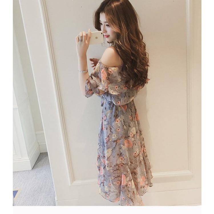 Váy nữ trễ vai hoa nhí phong cách vintage bánh bèo, Đầm tiểu thư ulzzang dáng xòe dự tiệc Da102