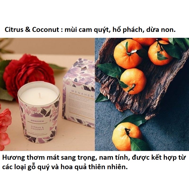 Nến thơm không khói cao cấp Menahem tinh dầu thiên nhiên thư giãn chọn hương - FRENCH &amp; PEAR