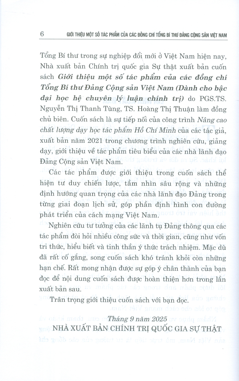 Giới Thiệu Một Số Tác Phẩm Của Các Đồng Chí Tổng Bí Thư Đảng Cộng Sản Việt Nam (Dành Cho Bậc Đại Học Hệ Chuyên Lý Luận Chính Trị)