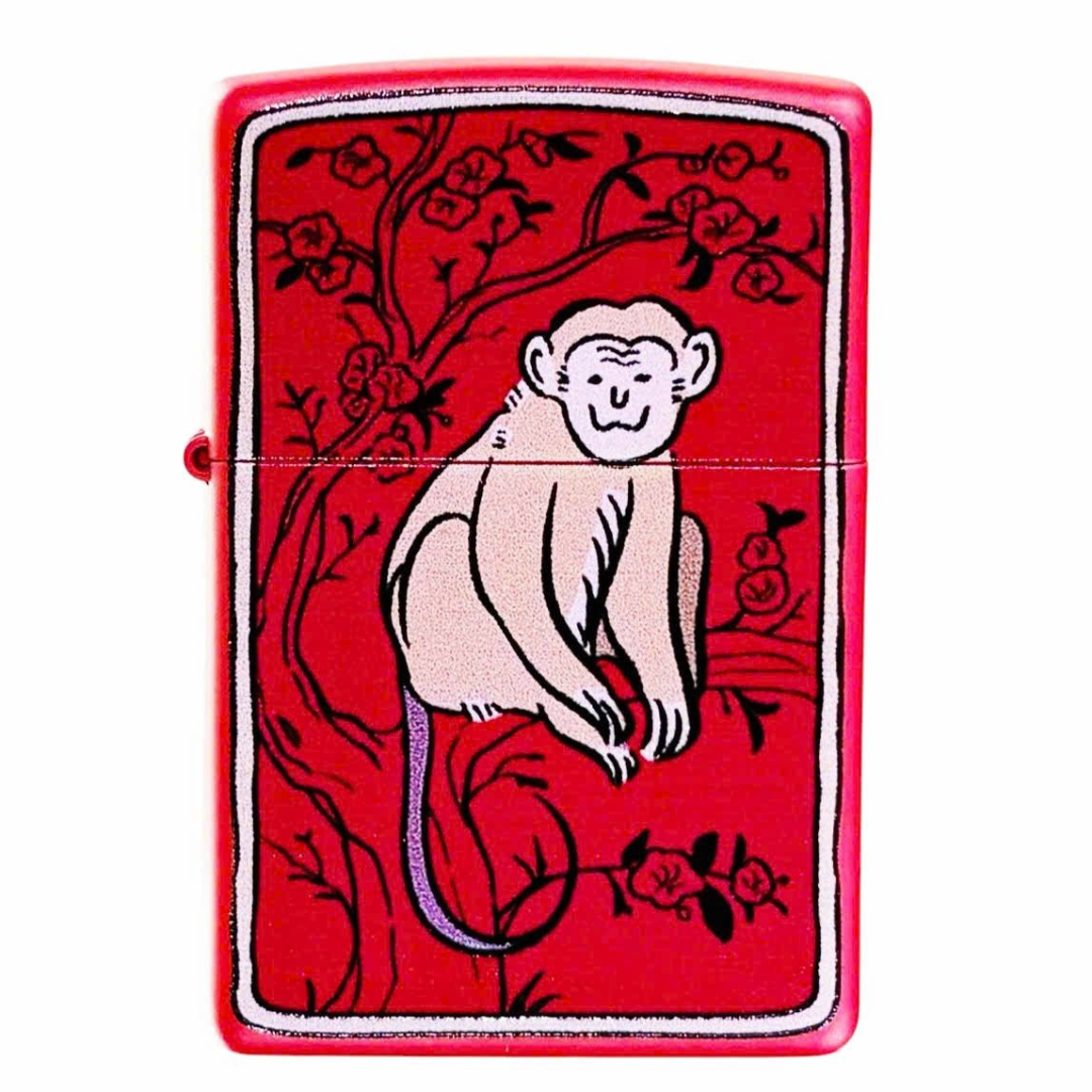 Bật lửa Zippo Year of the Monkey - Phiên Bản 12 Con Giáp (Tuổi Thân) Thiết Kế Việt Nam, Sơn Tĩnh Điện Đỏ May Mắn Chính Hãng