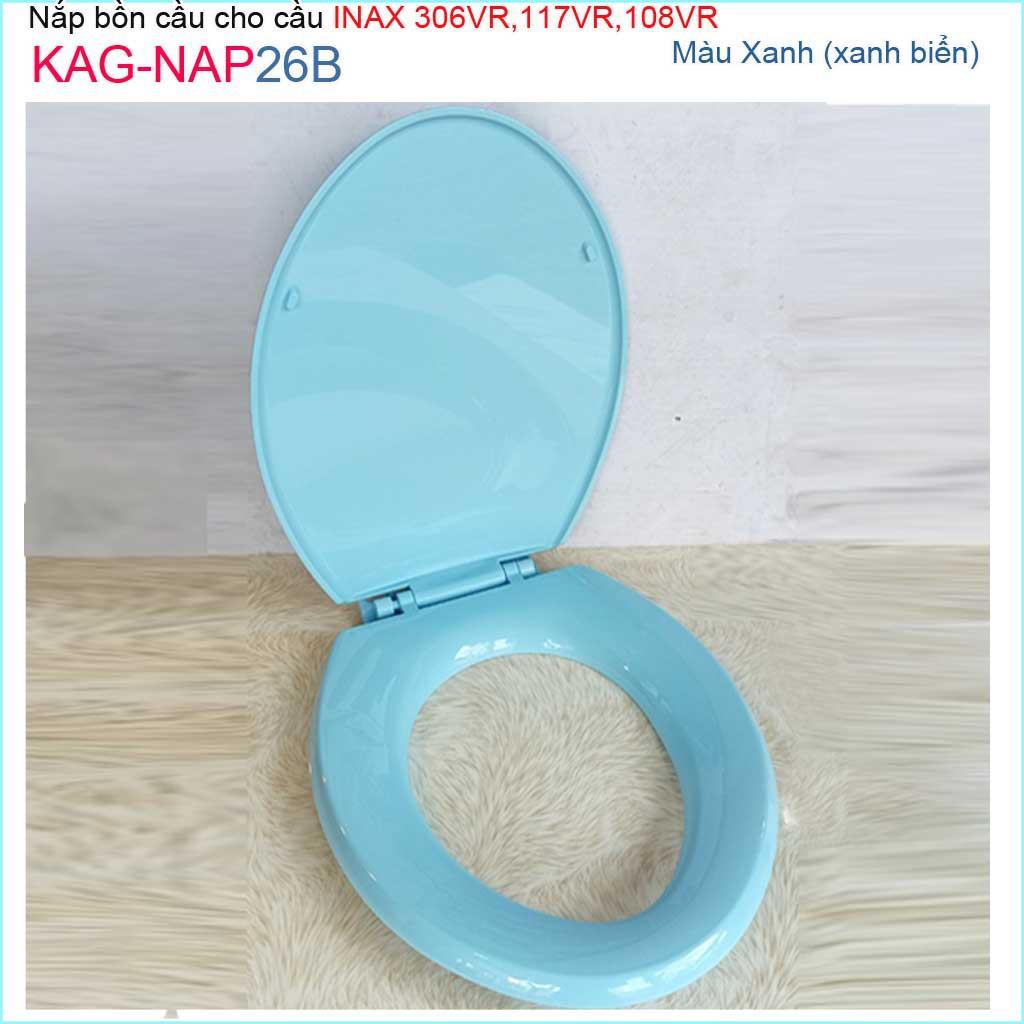 Nắp đậy bồn cầu KAG-NAP26B Inax cho C117-C306-C108, nắp bồn cầu 2 khối nhựa dày xanh biển bóng đẹp