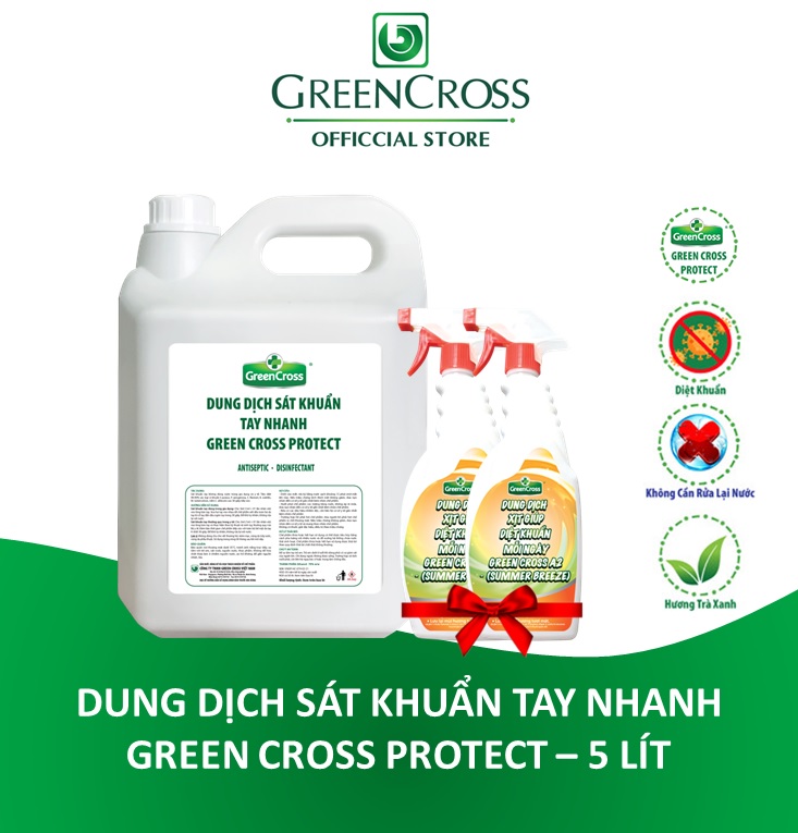 SÁT KHUẨN TAY NHANH GREEN CROSS PROTECT 5L - Tặng thêm 1 chai xịt khuẩn bề mặt Green Cross A2