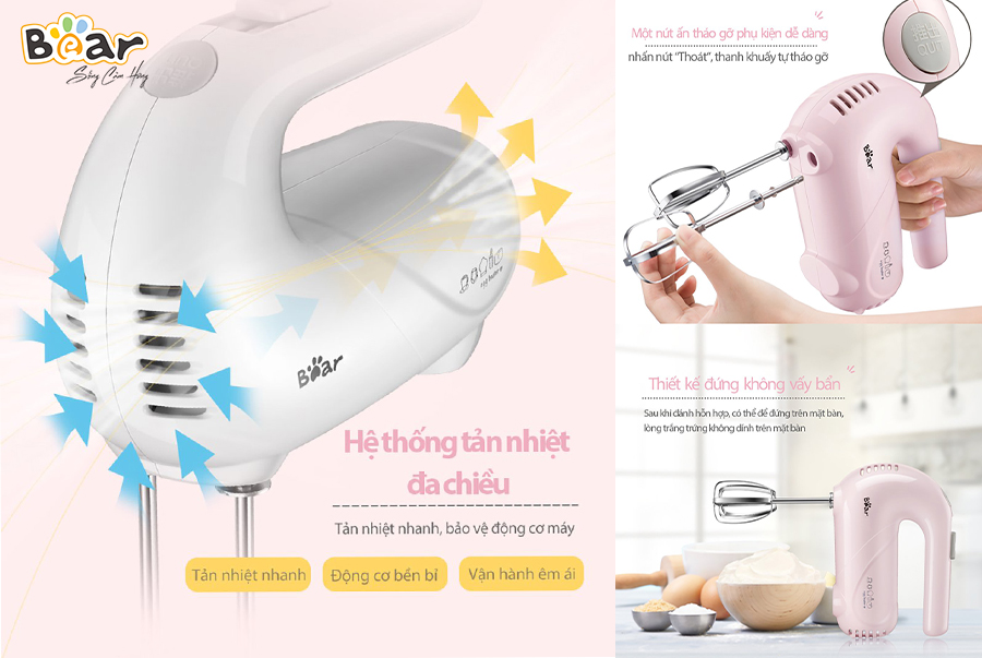 Máy Đánh Trứng, Đánh Bột Cầm Tay BEAR DDQ-A01G1 5 Tốc Độ Công Suất 125 W - Hàng Chính Hãng