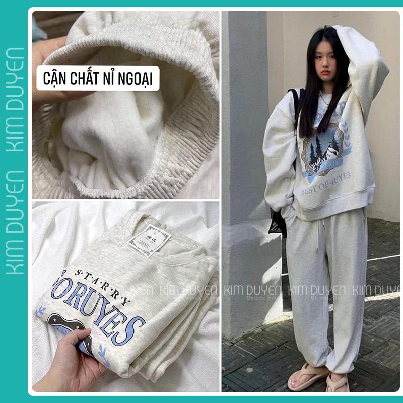 Set Bộ Nỉ Ngoại Sweater Kèm Quần Jogger Set Bộ Dài Tay Kèm Quần Jogger Dáng Rộng Siêu Xinh Màu Xám Mountain