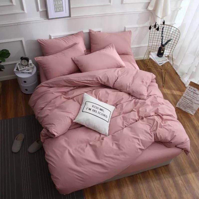 Bộ chăn ga gối cotton poly trơn 1 màu cao cấp