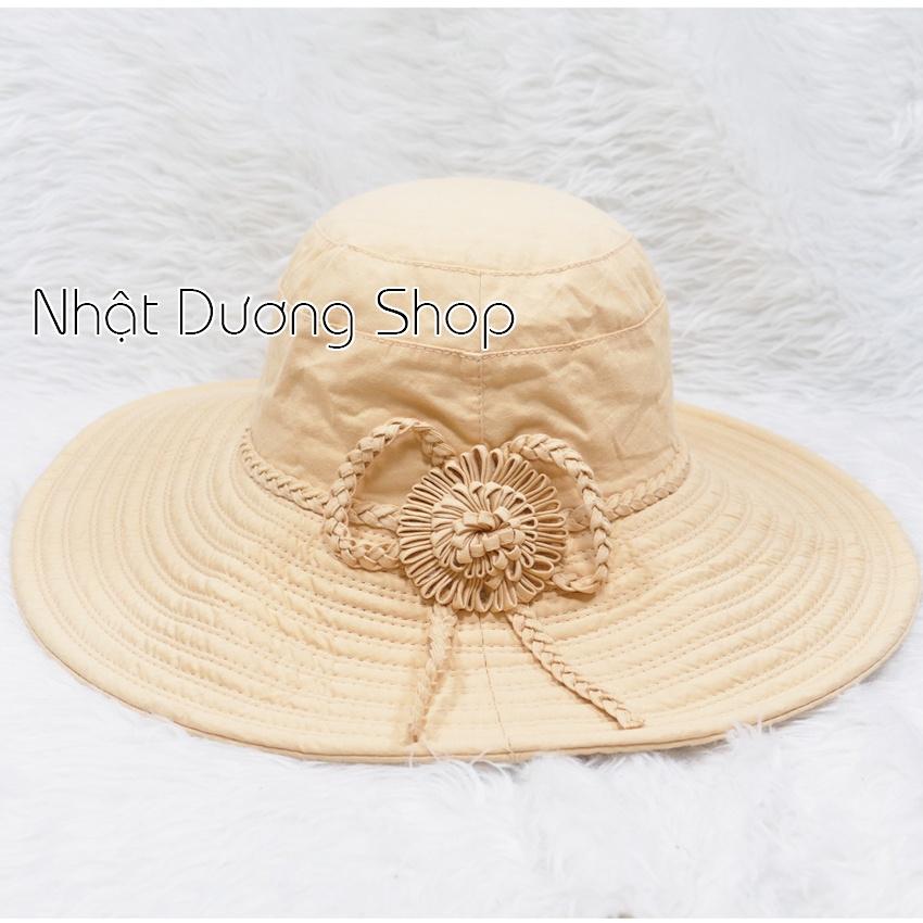 Nón Bo Vành rộng 11 cm, nón tai bèo vành rộng gắn hoa và nơ thắt dạng tít vải cotton cao cấp