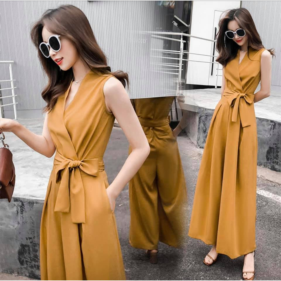 Bộ jumpsuit nữ/ đần/váy sang chảnh hot mùa hè 2021 mầu vàng