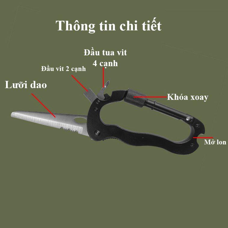 Móc khóa đa năng carabiner chữ D xoay đi phượt treo đồ tiện lợi