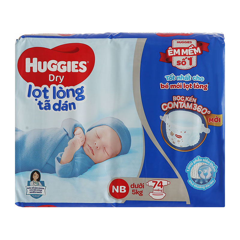 Tã dán sơ sinh Huggies size NB 74 miếng (dưới 5kg)