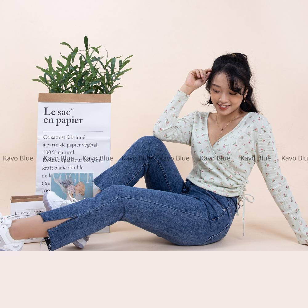 Quần Jeans Nữ Ống Đứng Xẻ Gấu Co Giãn Hàn Quốc KAVO BLUE Tôn Dáng Kéo Dài Chân