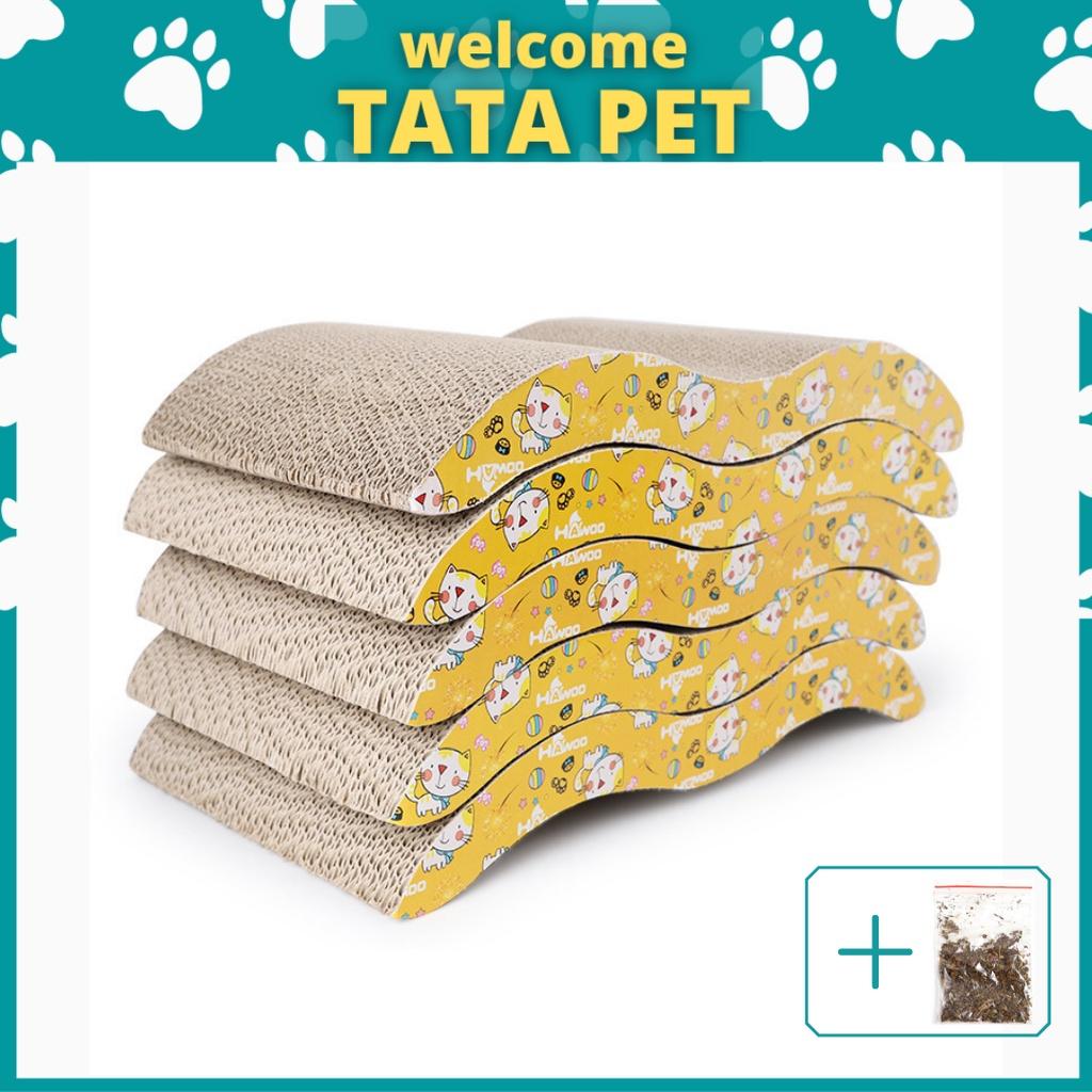 Thảm cào móng cho mèo sóng hai mặt giá rẻ bằng bìa carton, kèm gói cỏ bạc hà Catnip (CM13.3) TATAPET