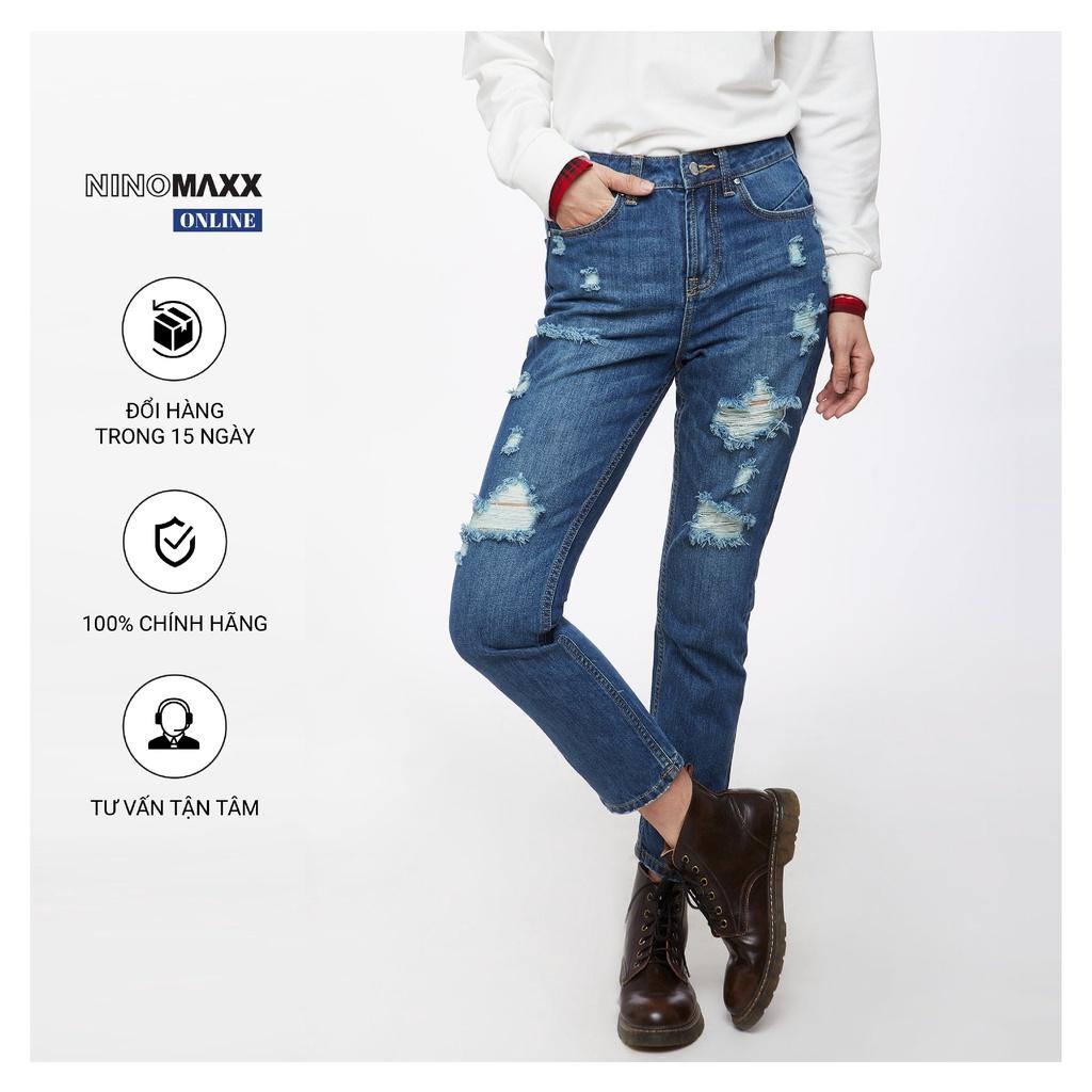 Quần jean nữ Ninomaxx ống rách thời trang mã 1904038