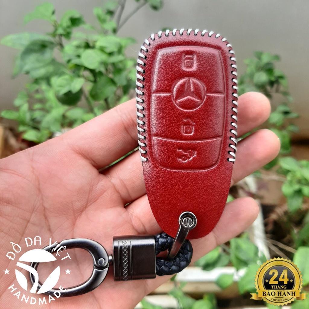 Bao da chìa khoá Mercedes handmade da thật, bao da chìa khoá Mec có khắc tên và sđt