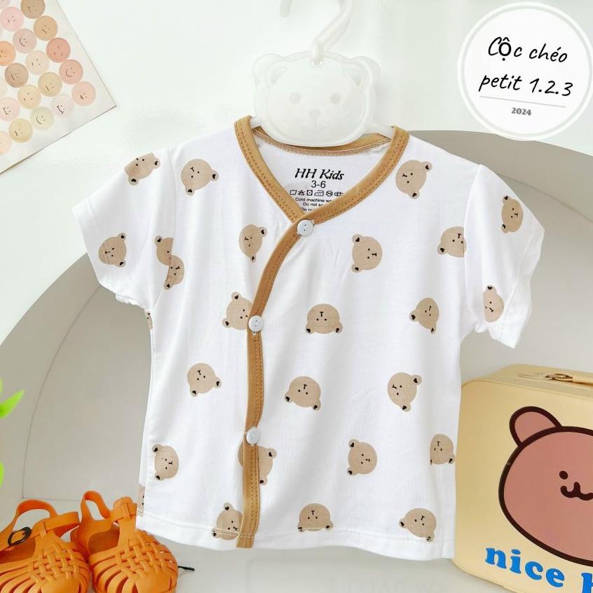[3-9kg] Áo Sơ Sinh Ngắn Tay Họa Tiết Viền Màu Chất Petit Mềm Mát, Co Giãn 4 Chiều - Viền Xanh Ngọc