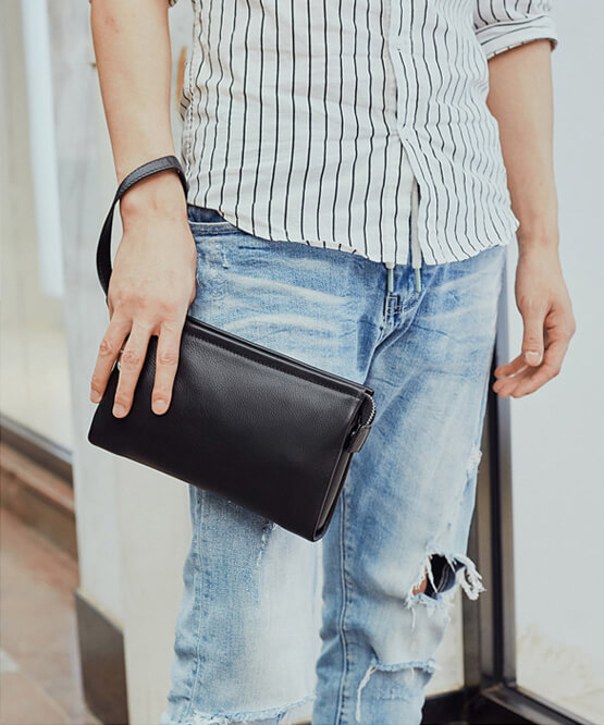 Clutch, Ví Cầm Tay Nam Thời Trang Cao Cấp Da Bò Mềm CL24 Đen