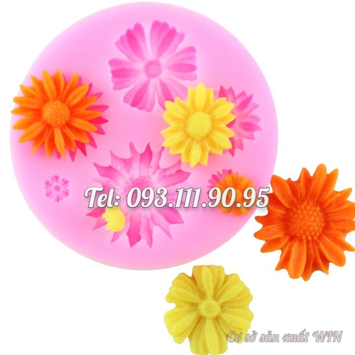 Bộ 4 khuôn silicon làm bánh, rau câu hoa mẫu đơn, hồng cánh tim, hoa cúc đơn và lá - Mã số Q 1149