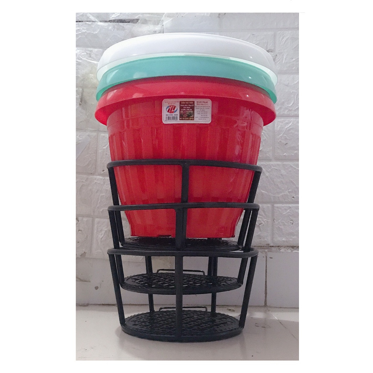 Combo 3 GIỎ SẮT Treo Chậu Hoa Ban Công Hình Tròn - Màu Đen + 3 Chậu Hoa Tròn QP28 -Z111, Kích Thước Fi 326x190mm - Nhiều Màu