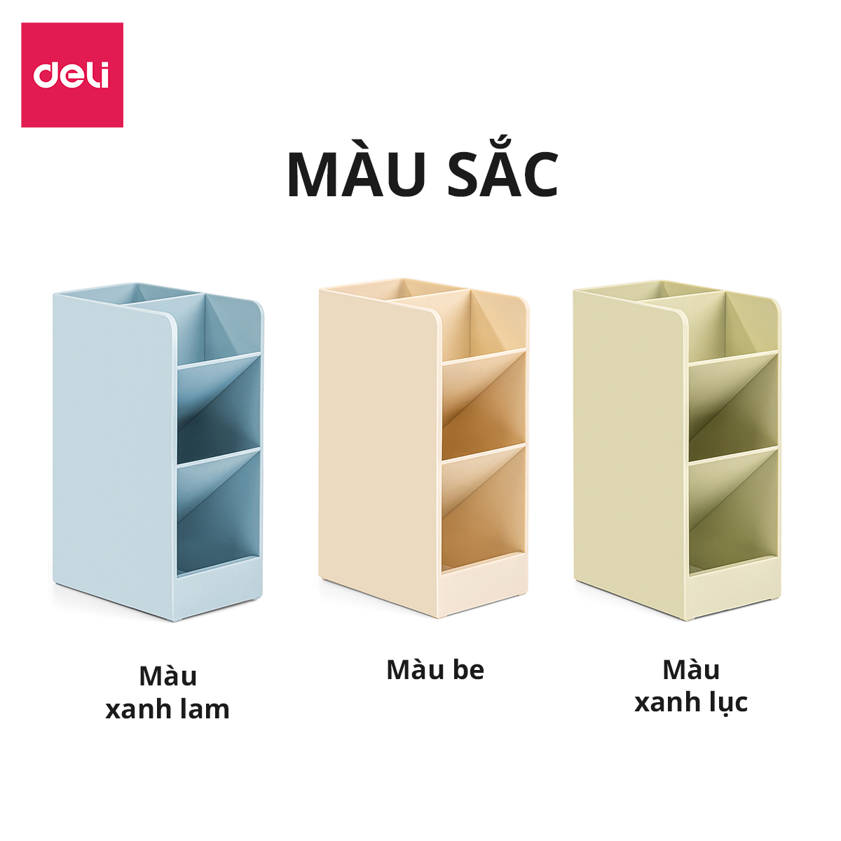 Ống cắm bút đựng đồ văn phòng son mĩ phẩm Deli - 4 / 5 / 8 ngăn - Màu morandi pastel  - Giúp bàn làm việc góc học tập gọn gàng - 8939