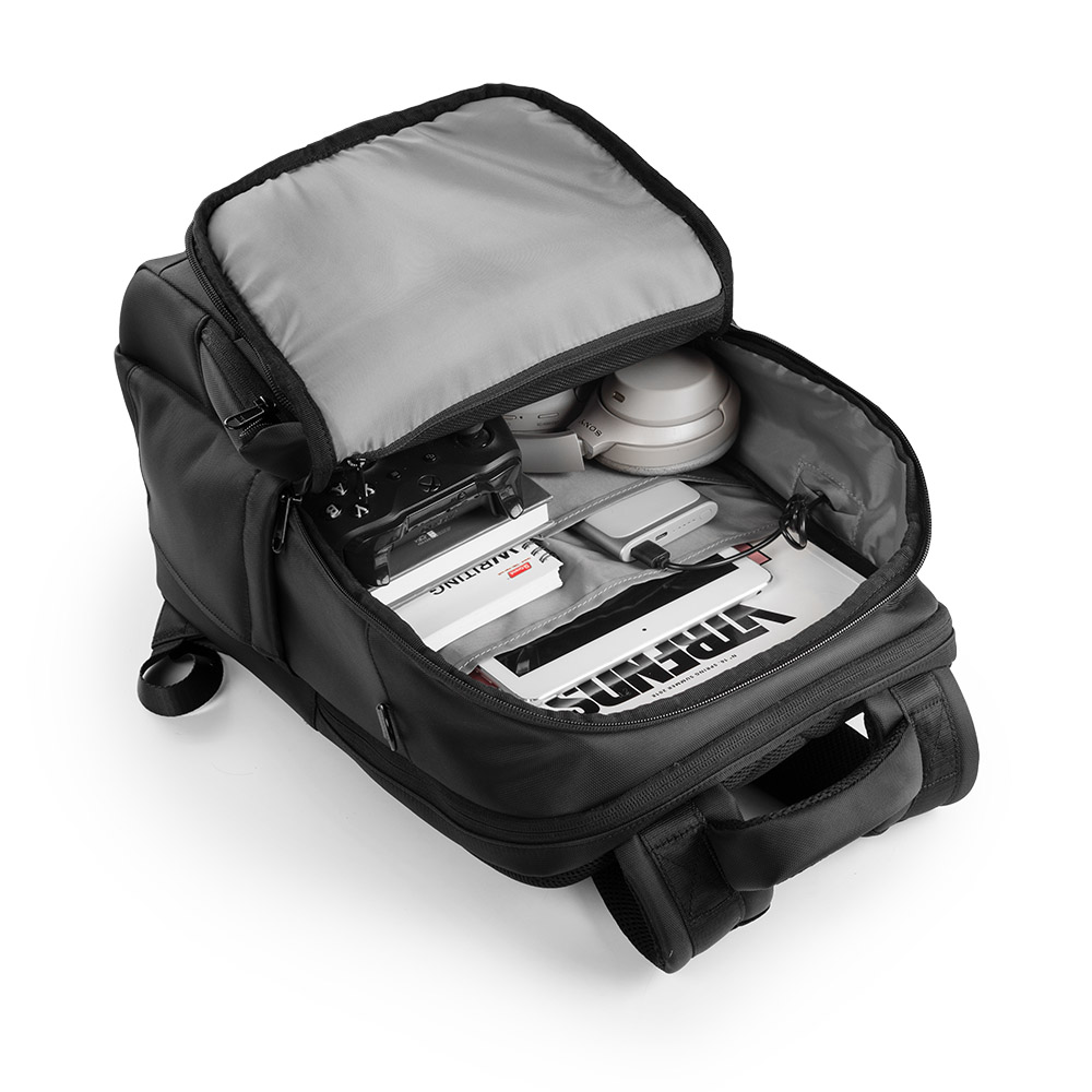Balo laptop KINGBAG MARCUS 15”, nhiều ngăn sức chứa lớn, tích hợp USB, trượt nước, đai buộc vali, màu đen - Hàng chính hãng