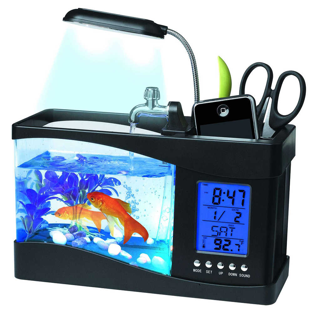 Bể cá cảnh mini để bàn,văn phòng - Hồ cá phong thủy mini trang trí bàn làm việc có đèn led