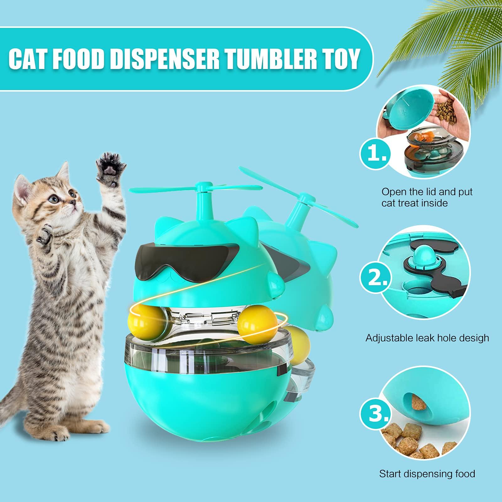 Đồ chơi Cat 4 -in -1, đồ chơi mèo tương tác tự động với swing, bộ phân phối thực phẩm có thể điều chỉnh, bàn xoay bàn xoay cho mèo, tải USB, màu xanh