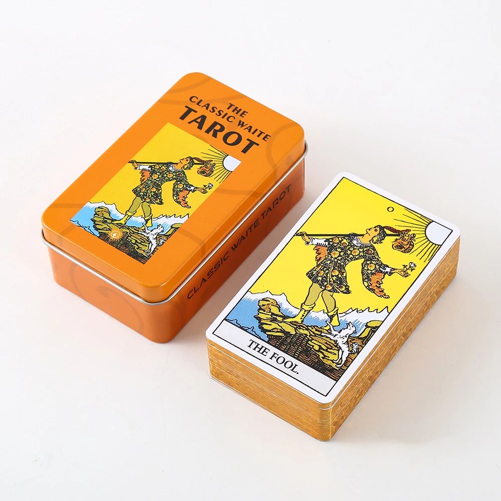 Bộ Bài The Classic Waite Tarot 78 Thẻ  Mạ Cam Hộp Sắt