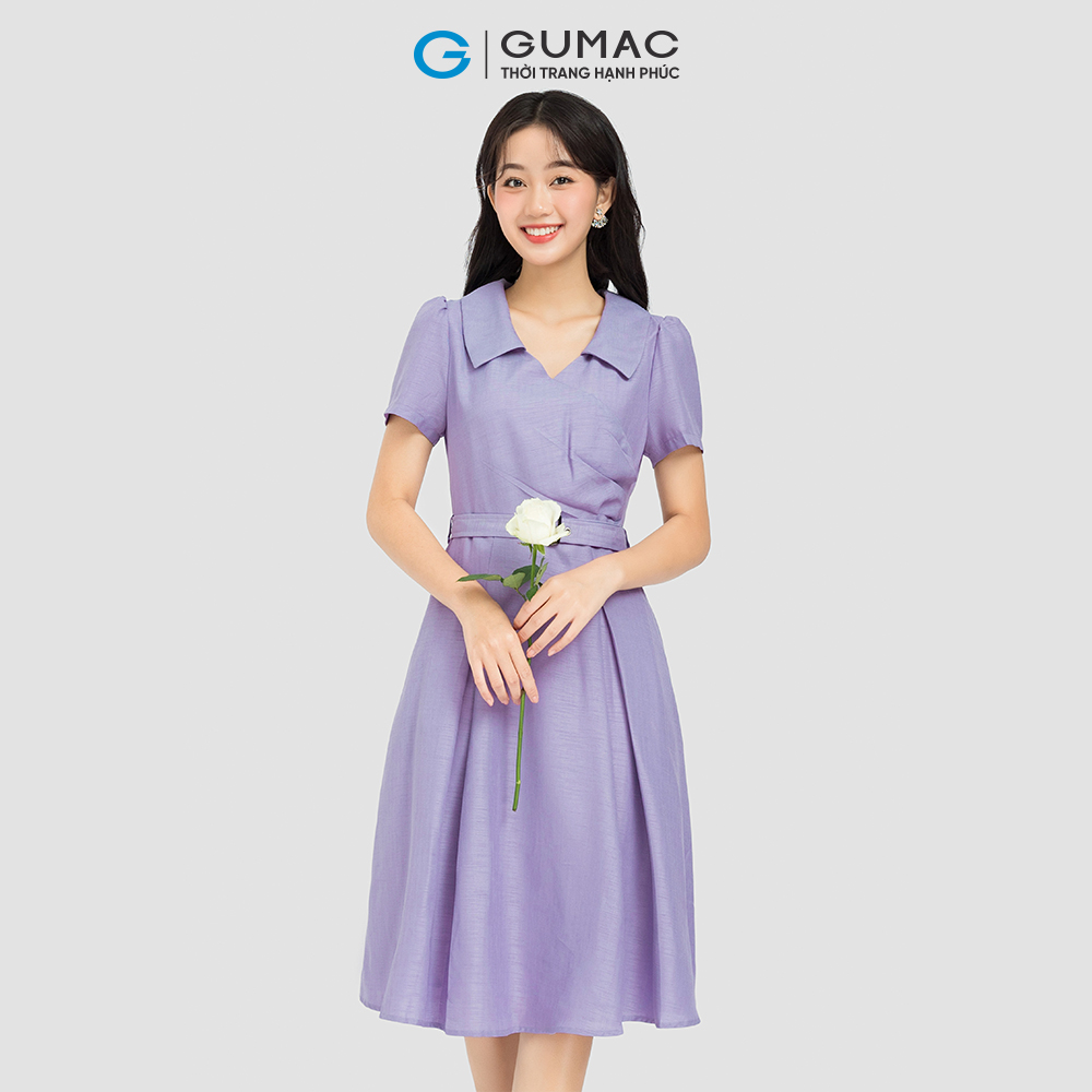 Đầm form A xếp ly eo phối dây eo GUMAC DC12054