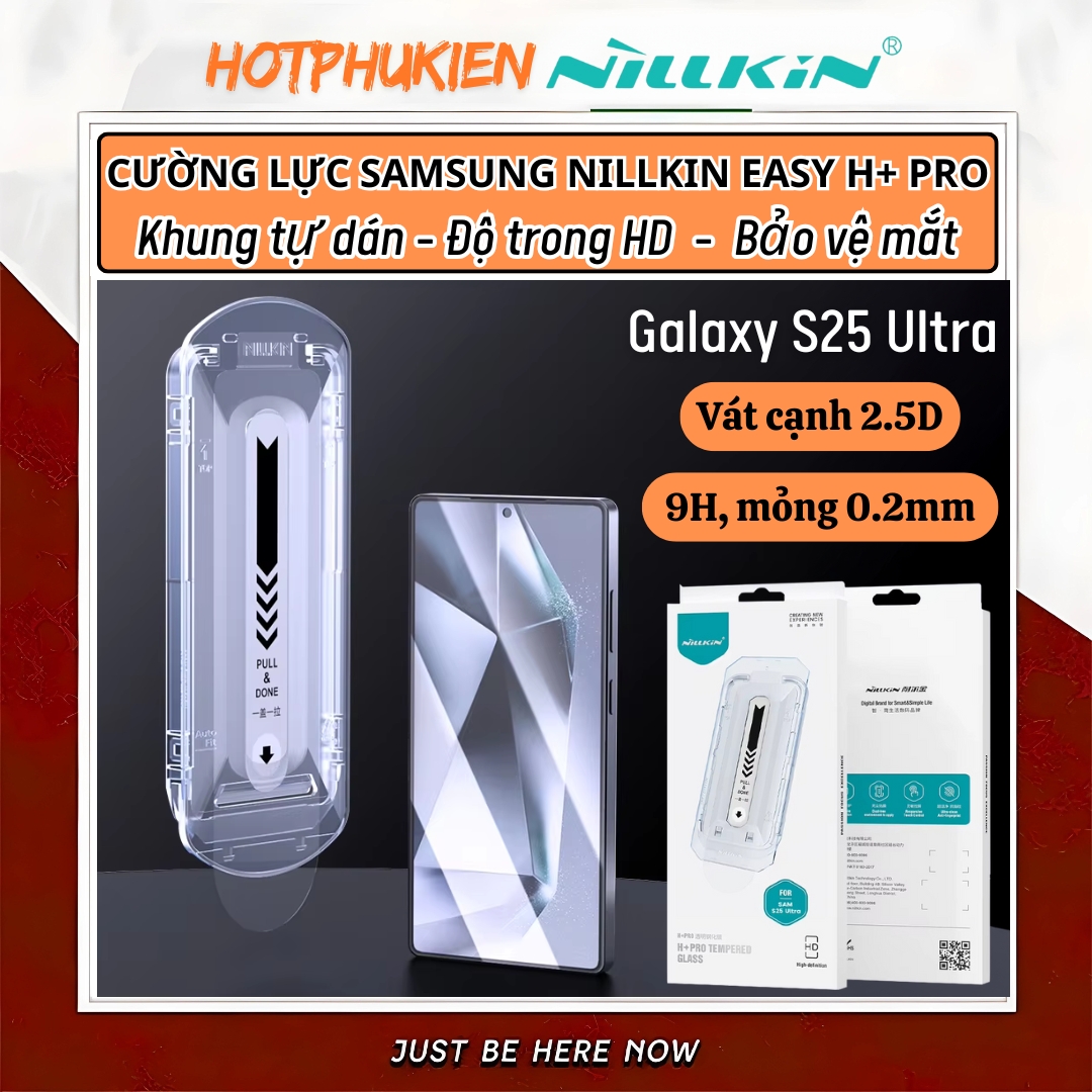 Dán kính cường lực màn hình khung tự dán cho Samsung Galaxy S25 Ultra 5G hiệu Nillkin H+ Pro - Mỏng 0.2mm, Phủ Nano Olephobic, Vát cạnh 2.5D, chống vân tay - Hàng nhập khẩu