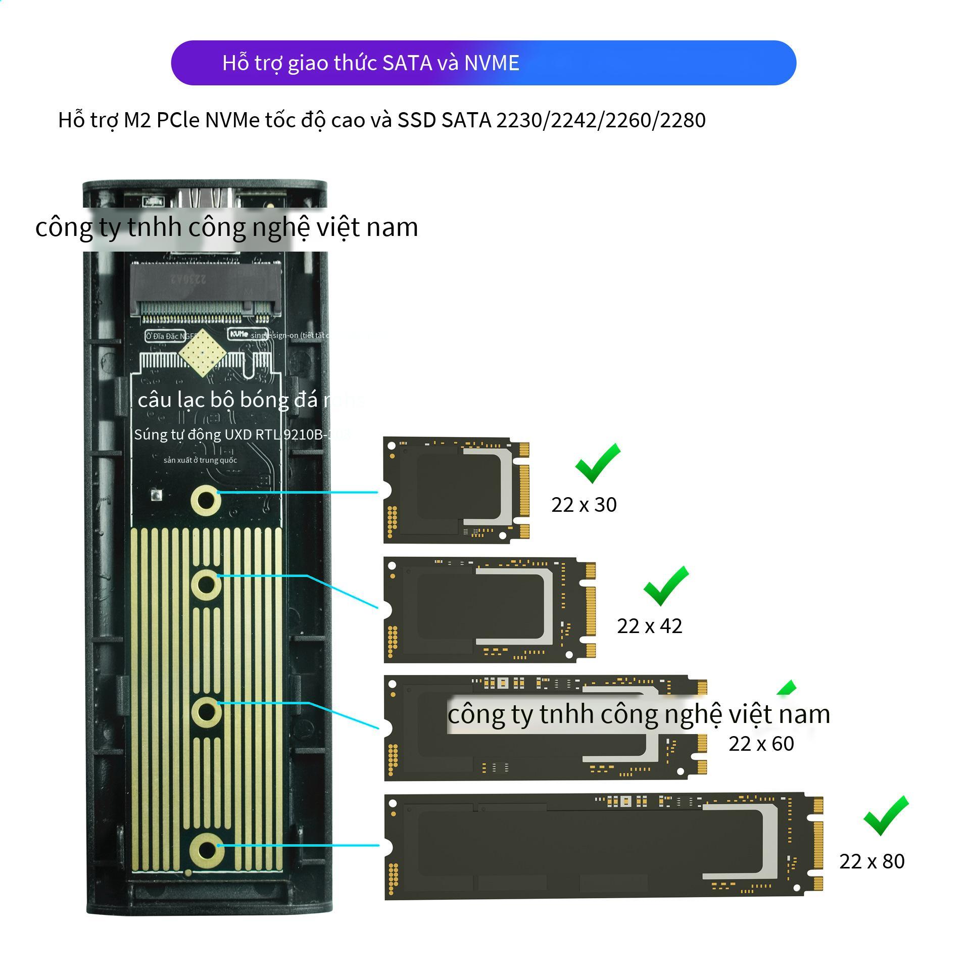 Hộp đĩa cứng M.2 giá thấp nhất Hộp đĩa cứng đa năng giao thức kép giao thức kép PCIe NVMe và NGFF SATA tốc độ cao 10Gbps