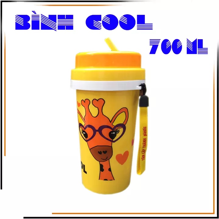 Bình Nước Giữ Nhiệt Cho Bé Nhựa TLT  700ml Kèm Ống Hút Cực Cool - Bình Giữ Nhiệt Học Sinh Dễ Thương