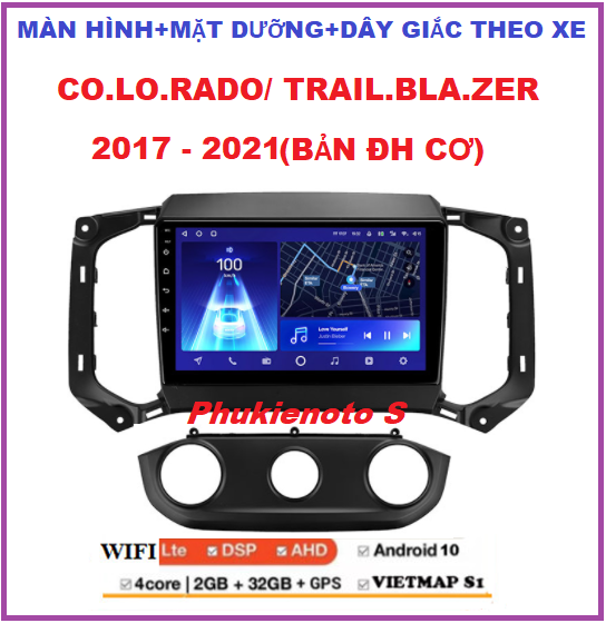 Bộ Màn hình 9inch cho xe COLO.RADO/TRAILB.LAZER điều hòa cơ 2017-2021 chạy Android Tiếng Việt, điều khiển giọng nói, tích hợp GPS chỉ đường, xem Camera.Đầu DVD kết nối wifi ram2G-rom32G kèm mặt dưỡng dây giắc theo xe