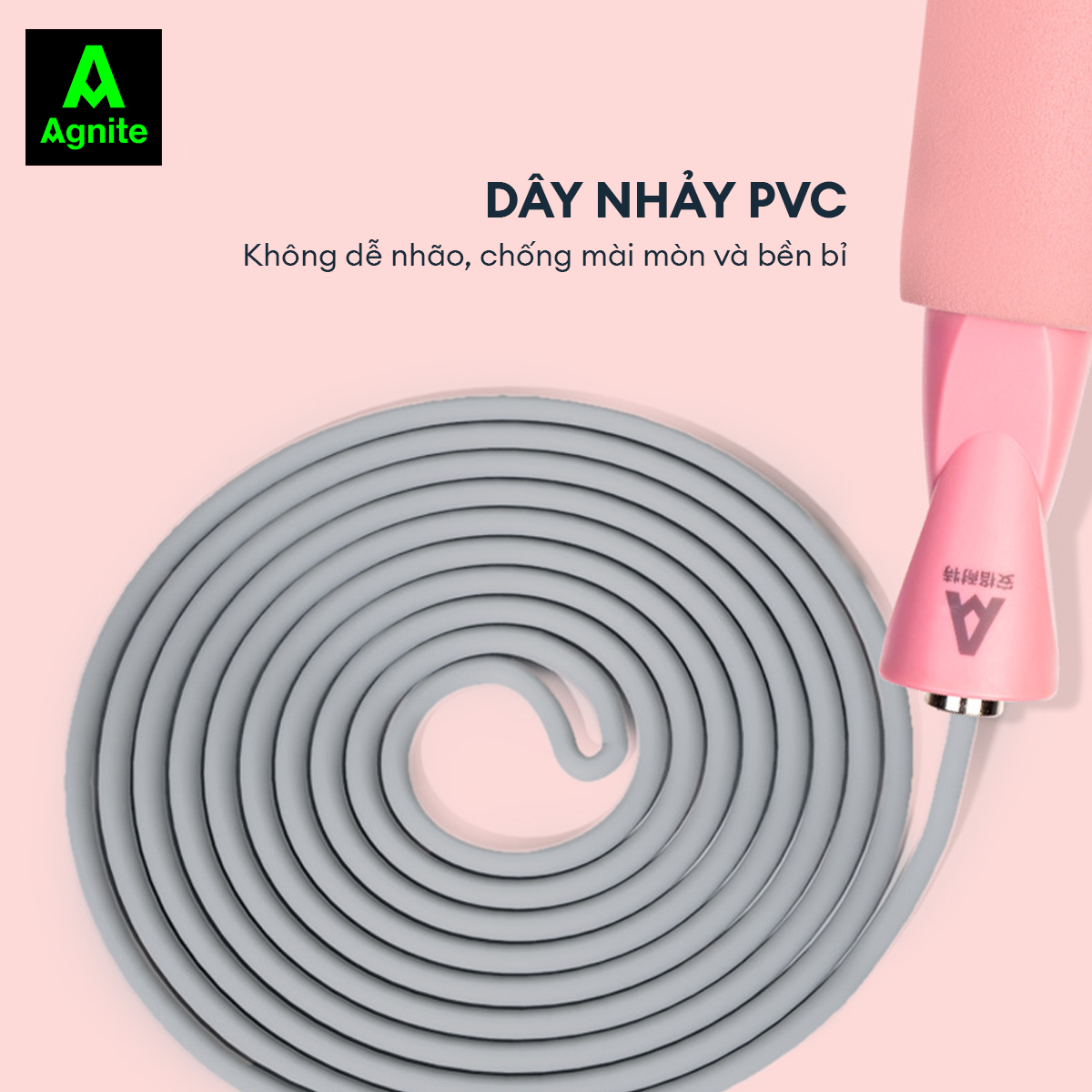 Dây nhảy lõi PVC chính hãng Agnite, siêu nhẹ, có thể điều chỉnh độ dài, tay cầm xốp dễ dãng và thân thiện khi sử dụng - FT125