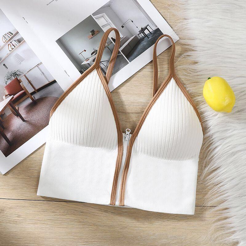 Áo Tập Bra Hai Dây Nữ Kéo Khóa Trước CopTop Dáng Ôm Dệt Kim Len Tăm Có Mút Ngực PINKBOUTIQUE