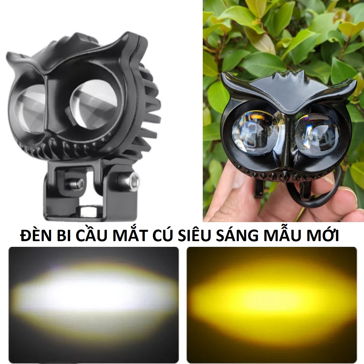 Đèn trợ sáng xe máy X22 Pro mắt cú 45W bi cầu 2 mắt led cốt vàng pha trắng hàng siêu víp ánh sáng cực mạnh