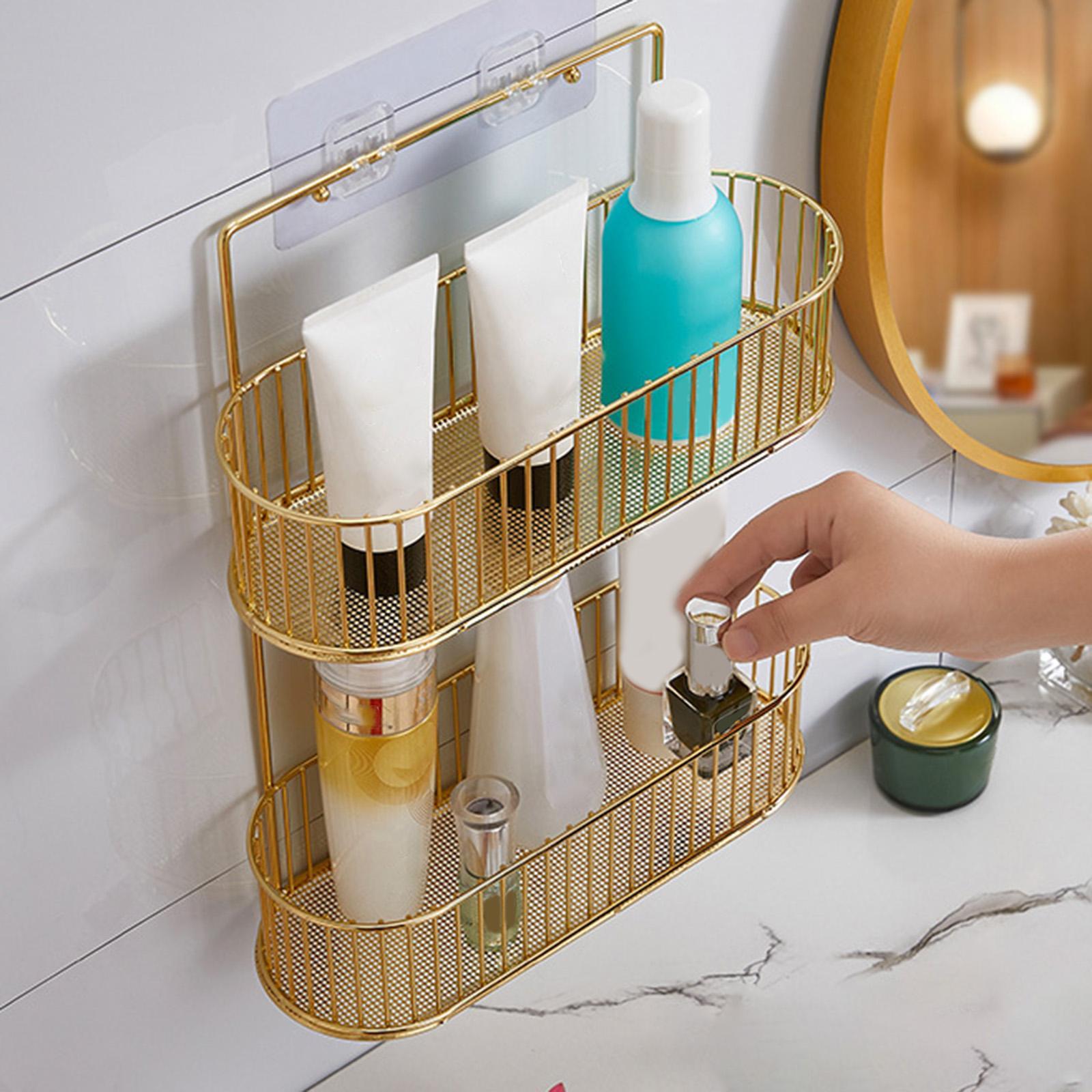 Bathroom Storage Basket Shampoo Holder Wall Mount Shower Caddy No Drilling