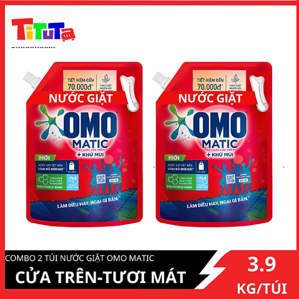 COMBO 2 Túi Nước Giặt OMO Matic Cửa Trên Đỏ 3.9kgX2