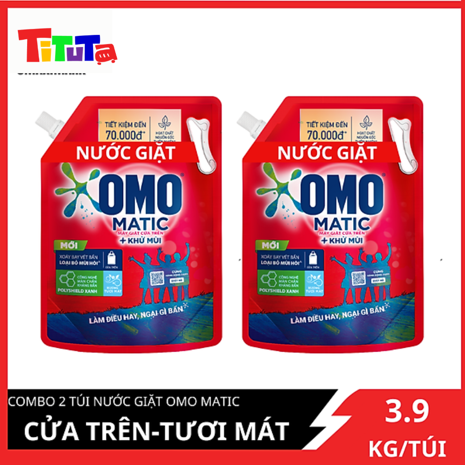 (MỚI) COMBO 2 Túi Nước Giặt OMO Matic Cửa Trên Đỏ 3.9kgX2