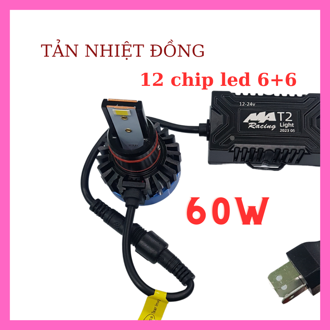 Bóng pha led bi cầu mini T2 light chân H4-60W/ Tặng 1 bóng hậu nháy audi