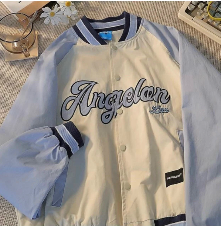 Áo khoác dù bomber angeland, Áo khoác bóng chày form rộng phối màu siêu cute phon cánh dơi lót das tay phối viền cổ đẹp