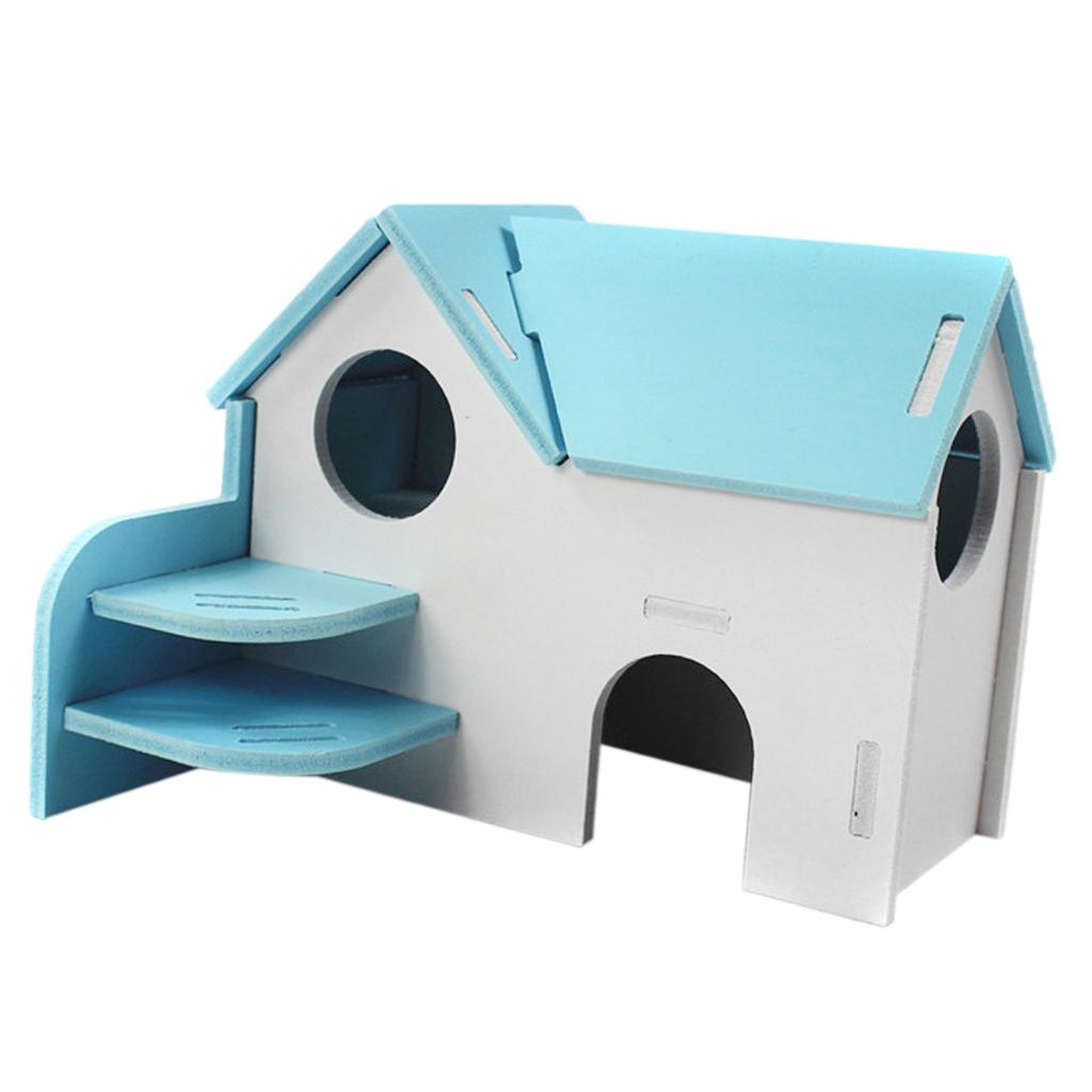 Hamster Mouse Hideout House Wooden Living Hut Exercise Funny Nest Toy Blue
